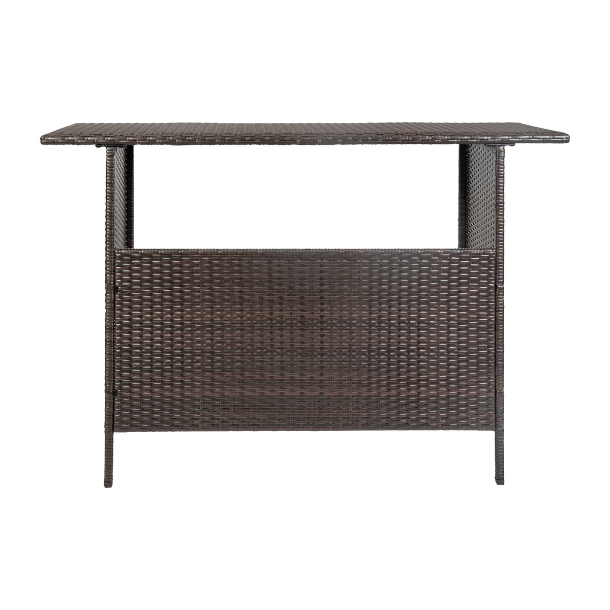 Flash Furniture LTS-0165-BR-GG Indoor/Outdoor Wicker Rattan Patio Bar Counter Table with Two Shelves in Brown - View 8