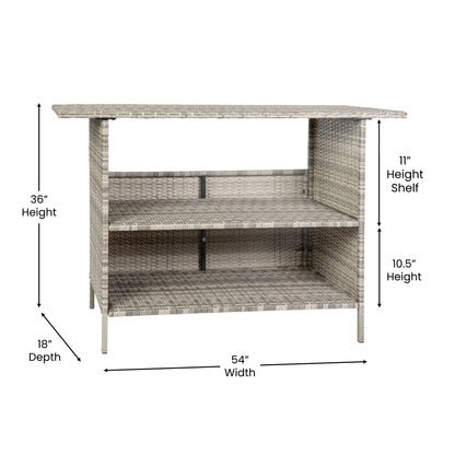 Flash Furniture LTS-0165-GY-GG Indoor/Outdoor Wicker Rattan Patio Bar Counter Table with Two Shelves in Gray - View 2