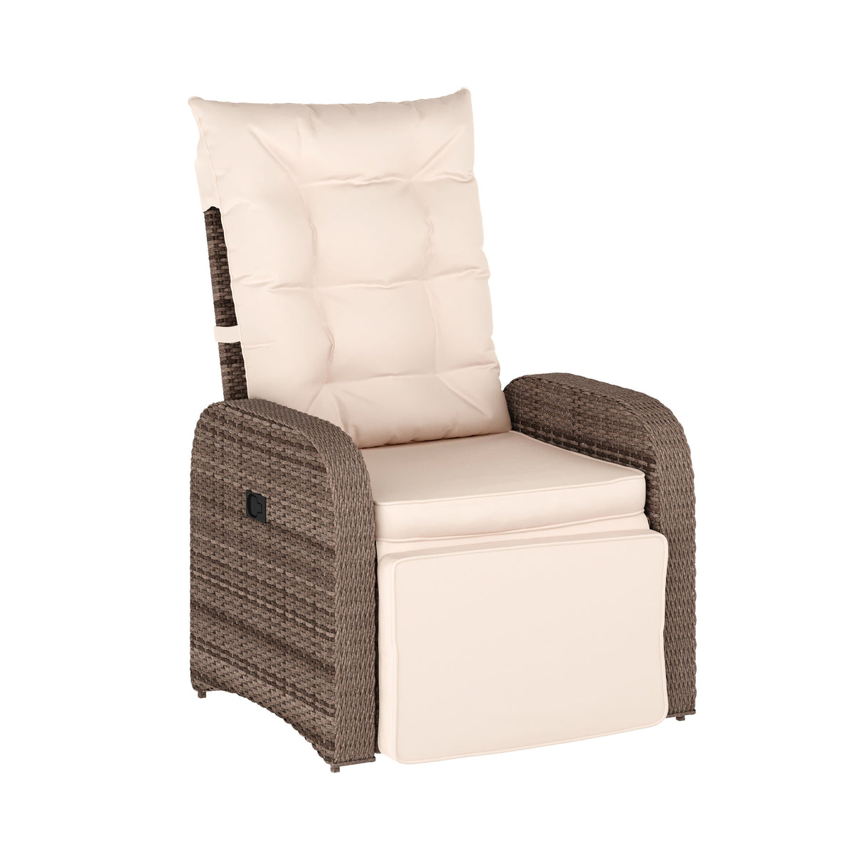 Flash Furniture LTS-0422-BG-BR-GG Indoor/Outdoor Wicker Rattan Recliner with Flip-Up Side Table in Beige & Brown (Beige Cushions/Brown Frame) - Main view