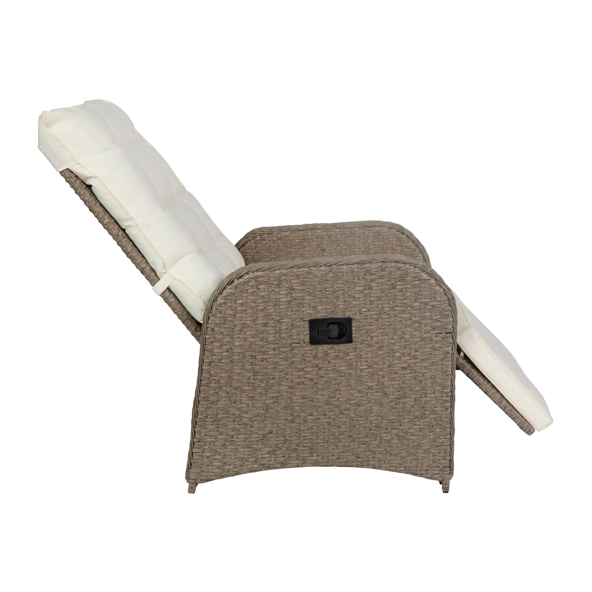 Flash Furniture LTS-0422-BG-BR-GG Indoor/Outdoor Wicker Rattan Recliner with Flip-Up Side Table in Beige & Brown (Beige Cushions/Brown Frame) - View 9