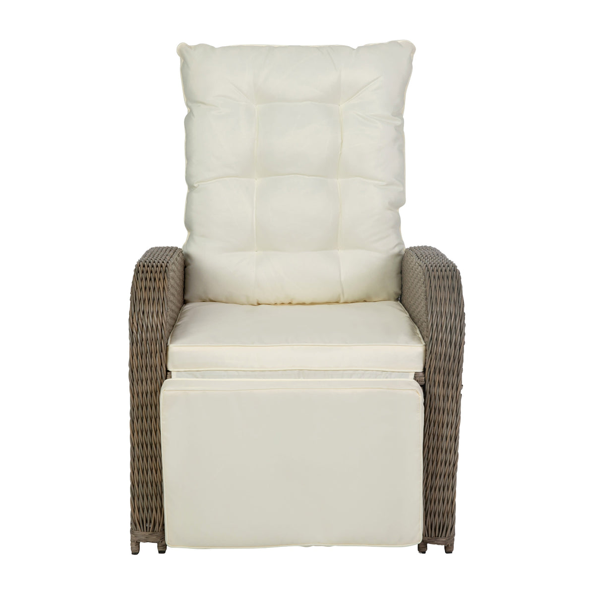 Flash Furniture LTS-0422-BG-BR-GG Indoor/Outdoor Wicker Rattan Recliner with Flip-Up Side Table in Beige & Brown (Beige Cushions/Brown Frame) - View 11