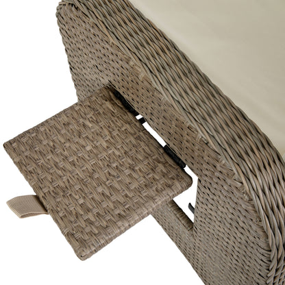 Flash Furniture LTS-0422-BG-BR-GG Indoor/Outdoor Wicker Rattan Recliner with Flip-Up Side Table in Beige & Brown (Beige Cushions/Brown Frame) - View 13