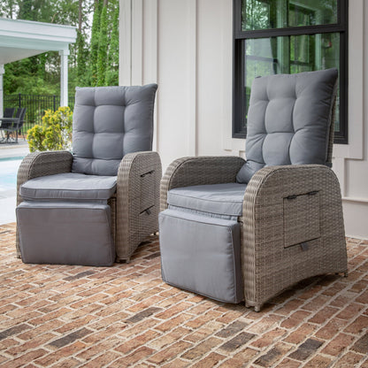 Flash Furniture LTS-0422-GY-GY-GG Indoor/Outdoor Wicker Rattan Recliner with Flip-Up Side Table in Gray (Gray Cushions/Gray Frame) - View 2