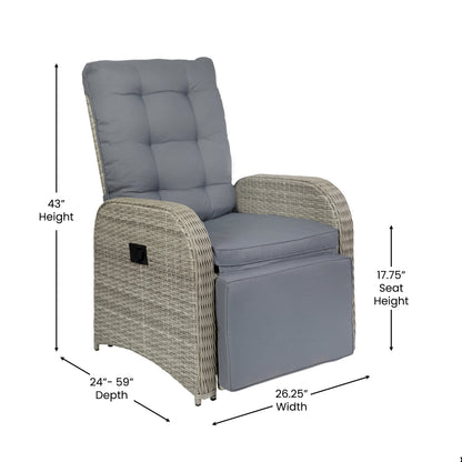 Flash Furniture LTS-0422-GY-GY-GG Indoor/Outdoor Wicker Rattan Recliner with Flip-Up Side Table in Gray (Gray Cushions/Gray Frame) - View 5