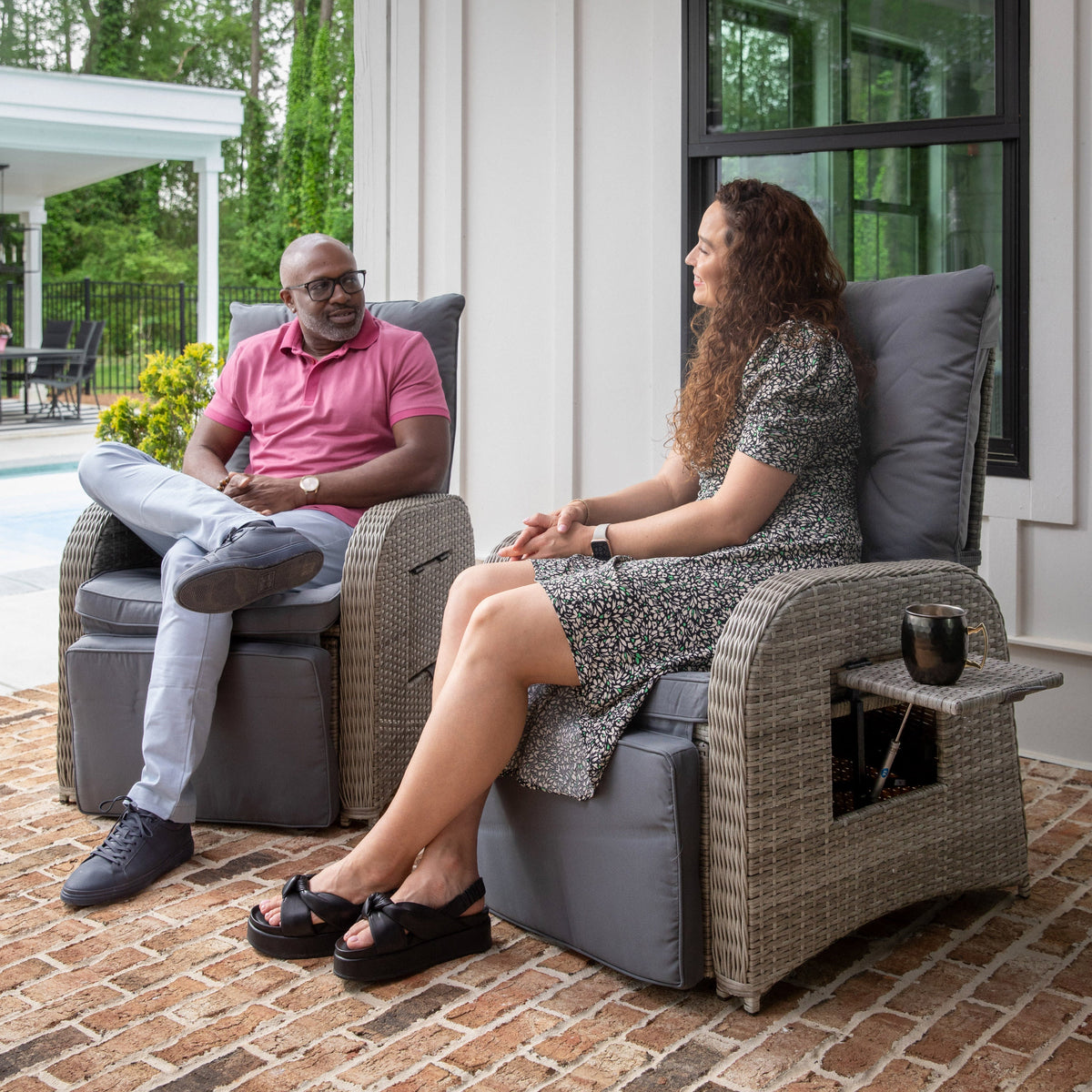 Flash Furniture LTS-0422-GY-GY-GG Indoor/Outdoor Wicker Rattan Recliner with Flip-Up Side Table in Gray (Gray Cushions/Gray Frame) - View 8
