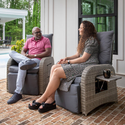 Flash Furniture LTS-0422-GY-GY-GG Indoor/Outdoor Wicker Rattan Recliner with Flip-Up Side Table in Gray (Gray Cushions/Gray Frame) - View 8