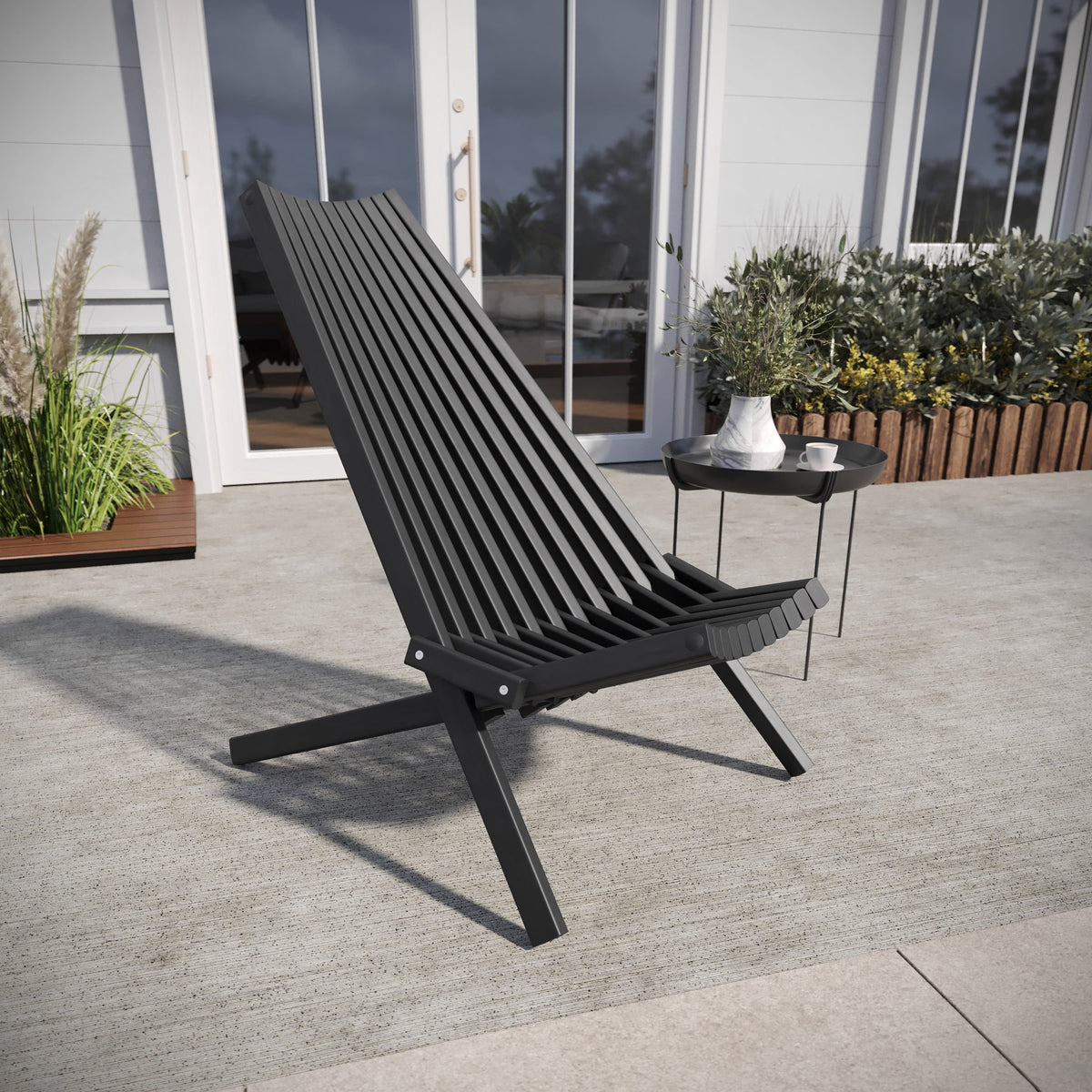 Flash Furniture LTS-0441-BK-GG Commercial Indoor/Outdoor Low Profile Acacia Wood Patio Folding Chair in Black - View 2