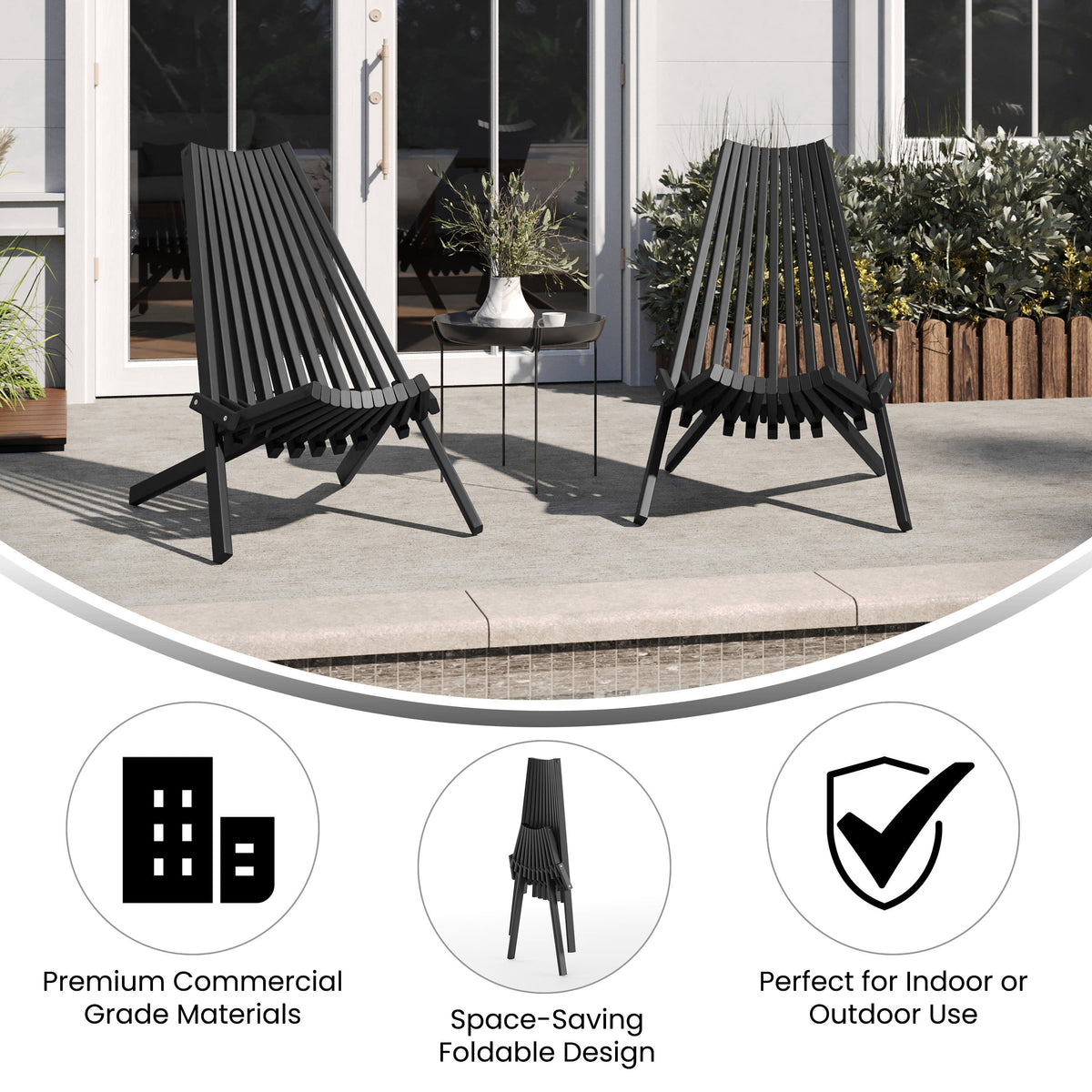 Flash Furniture LTS-0441-BK-GG Commercial Indoor/Outdoor Low Profile Acacia Wood Patio Folding Chair in Black - View 3