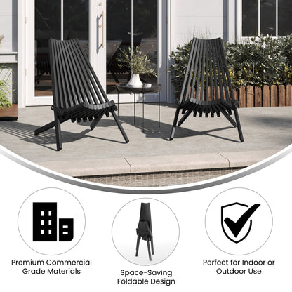 Flash Furniture LTS-0441-BK-GG Commercial Indoor/Outdoor Low Profile Acacia Wood Patio Folding Chair in Black - View 3