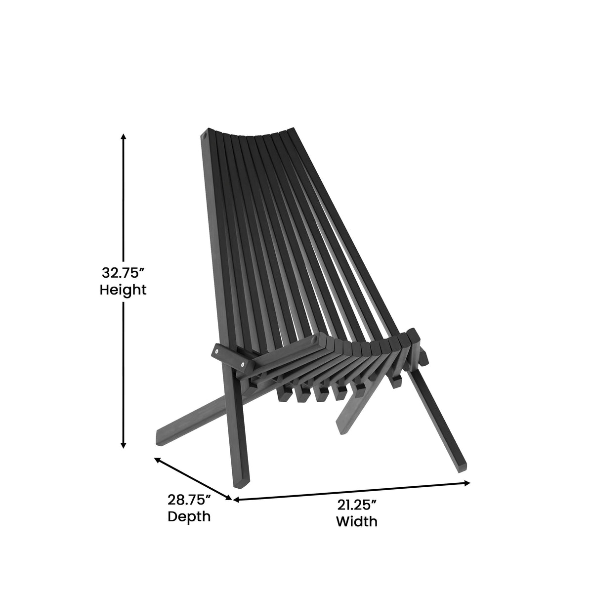 Flash Furniture LTS-0441-BK-GG Commercial Indoor/Outdoor Low Profile Acacia Wood Patio Folding Chair in Black - View 4