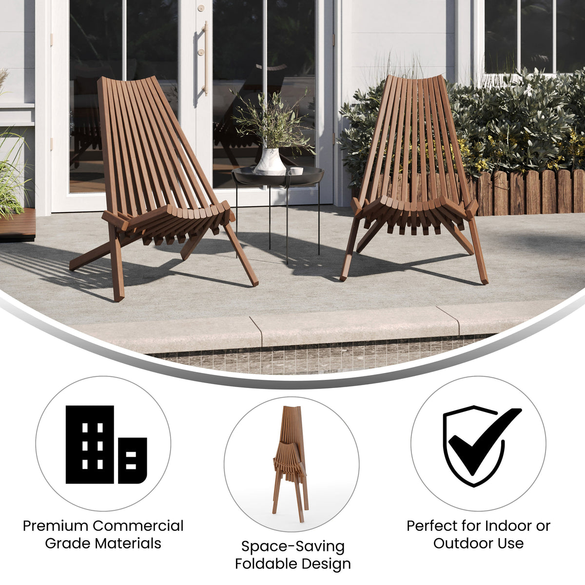 Flash Furniture LTS-0441-BR-GG Commercial Indoor/Outdoor Low Profile Acacia Wood Patio Folding Chair in Brown - View 3