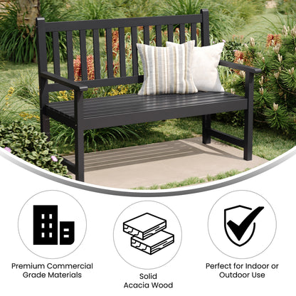 Flash Furniture LTS-0525-BK-GG Commercial Indoor/Outdoor 2-Person Patio Acacia Wood Bench Loveseat in Black - View 3