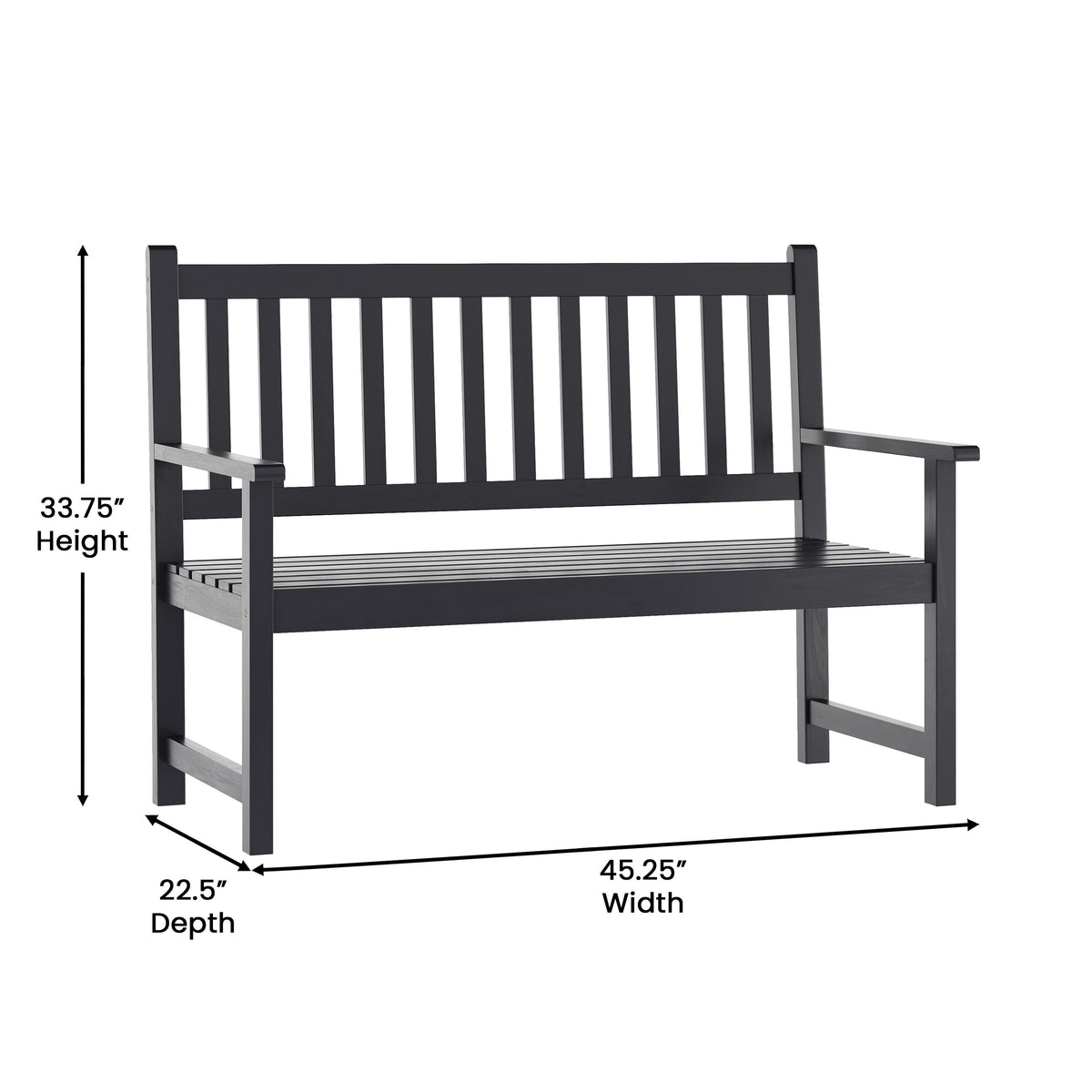 Flash Furniture LTS-0525-BK-GG Commercial Indoor/Outdoor 2-Person Patio Acacia Wood Bench Loveseat in Black - View 4
