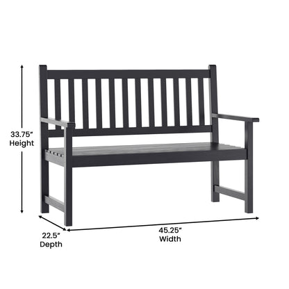 Flash Furniture LTS-0525-BK-GG Commercial Indoor/Outdoor 2-Person Patio Acacia Wood Bench Loveseat in Black - View 4