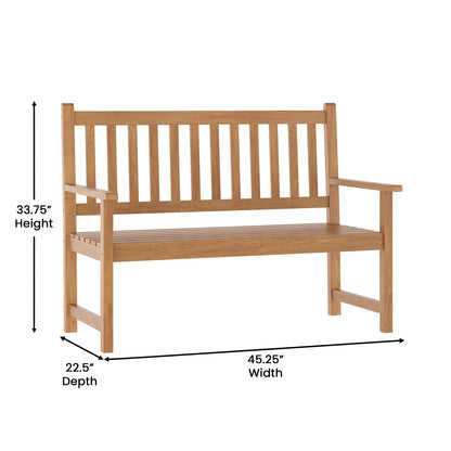 Flash Furniture LTS-0525-BR-GG Commercial Indoor/Outdoor 2-Person Patio Acacia Wood Bench Loveseat in Brown - View 4