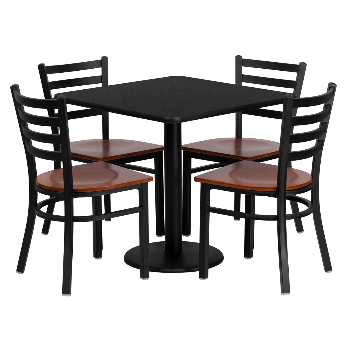 Flash Furniture MD-0003-GG 30" Square Black Laminate Table Set with 4 Metal Chairs - Cherry Wood Seat - Main view