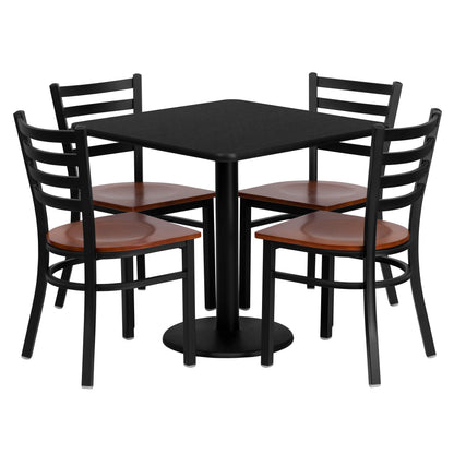 Flash Furniture MD-0003-GG 30" Square Black Laminate Table Set with 4 Metal Chairs - Cherry Wood Seat - Main view