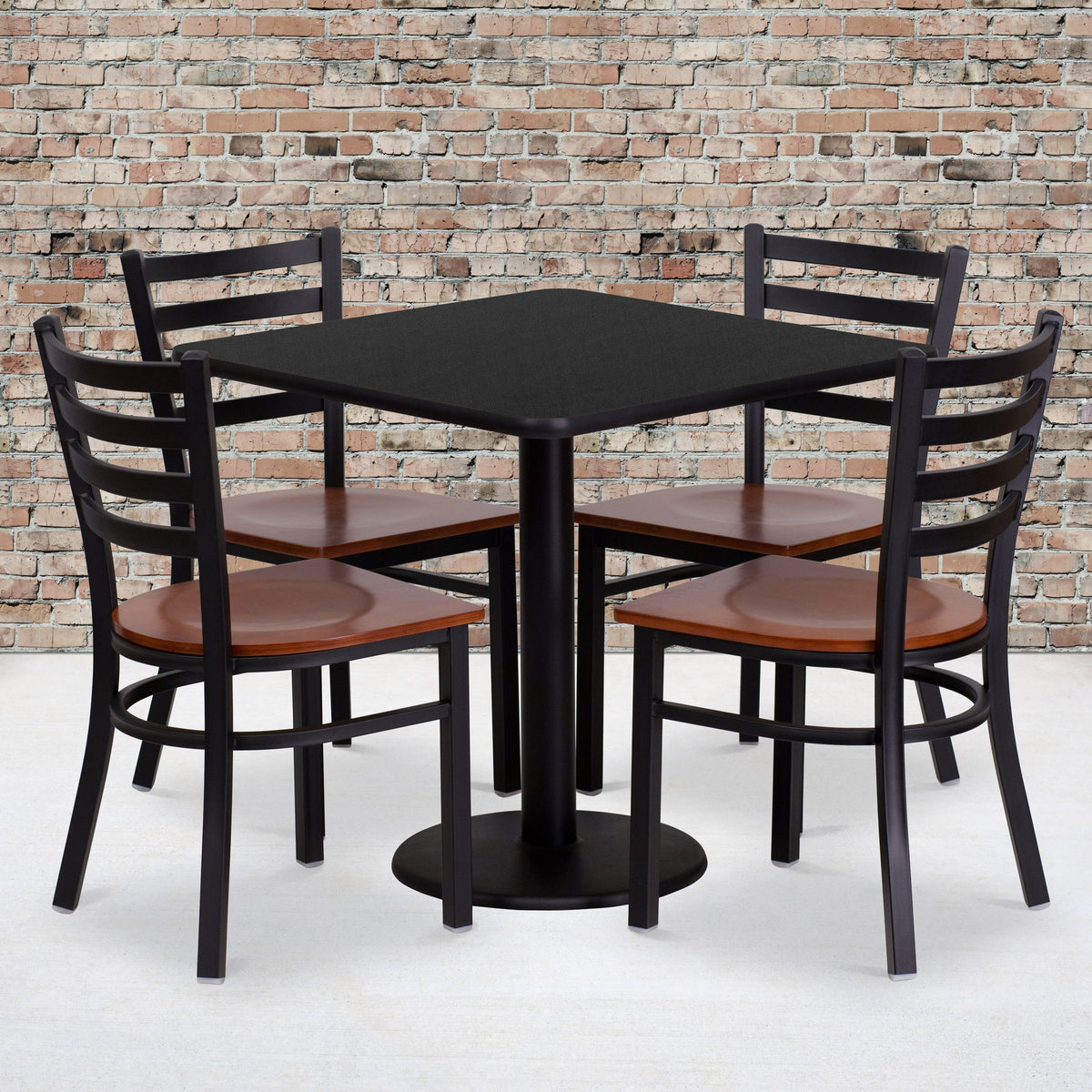 Flash Furniture MD-0003-GG 30" Square Black Laminate Table Set with 4 Metal Chairs - Cherry Wood Seat - View 2