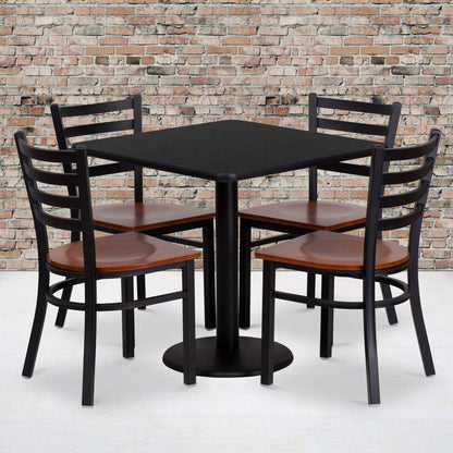 Flash Furniture MD-0003-GG 30" Square Black Laminate Table Set with 4 Metal Chairs - Cherry Wood Seat - View 2
