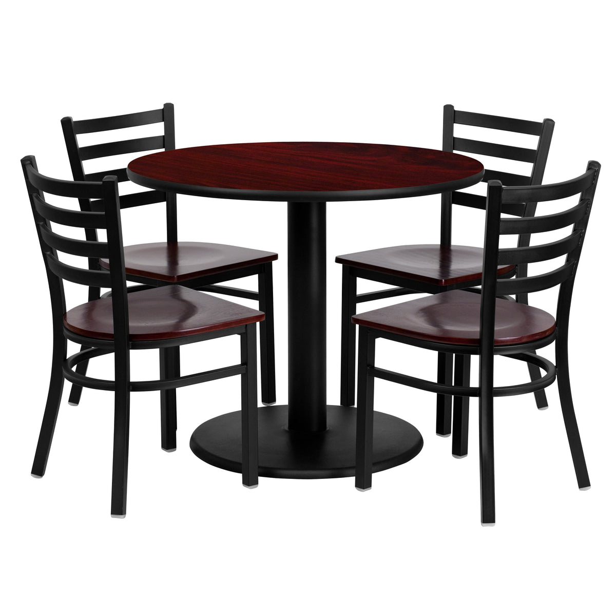 Flash Furniture MD-0004-GG 36" Round Mahogany Laminate Table Set with 4 Metal Chairs - Mahogany Wood Seat - Main view