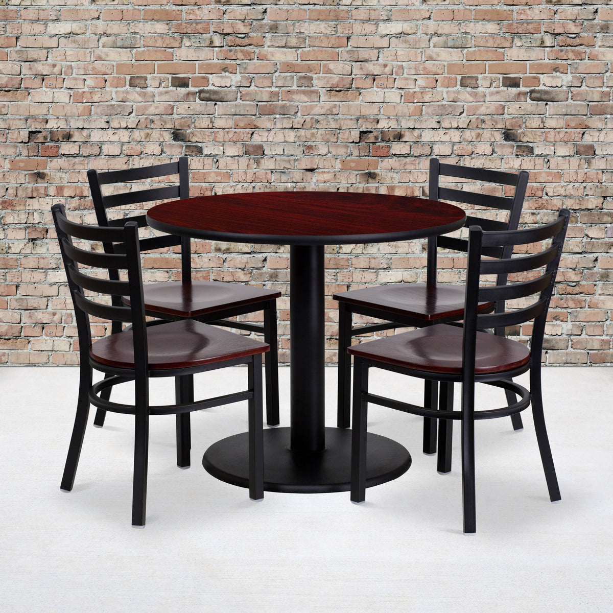 Flash Furniture MD-0004-GG 36" Round Mahogany Laminate Table Set with 4 Metal Chairs - Mahogany Wood Seat - View 2
