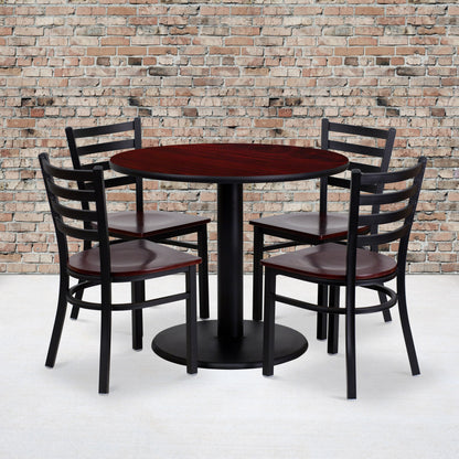 Flash Furniture MD-0004-GG 36" Round Mahogany Laminate Table Set with 4 Metal Chairs - Mahogany Wood Seat - View 2