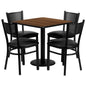 Flash Furniture MD-0005-GG 30" Square Walnut Laminate Table Set with 4 Metal Chairs - Black Vinyl Seat - Main view