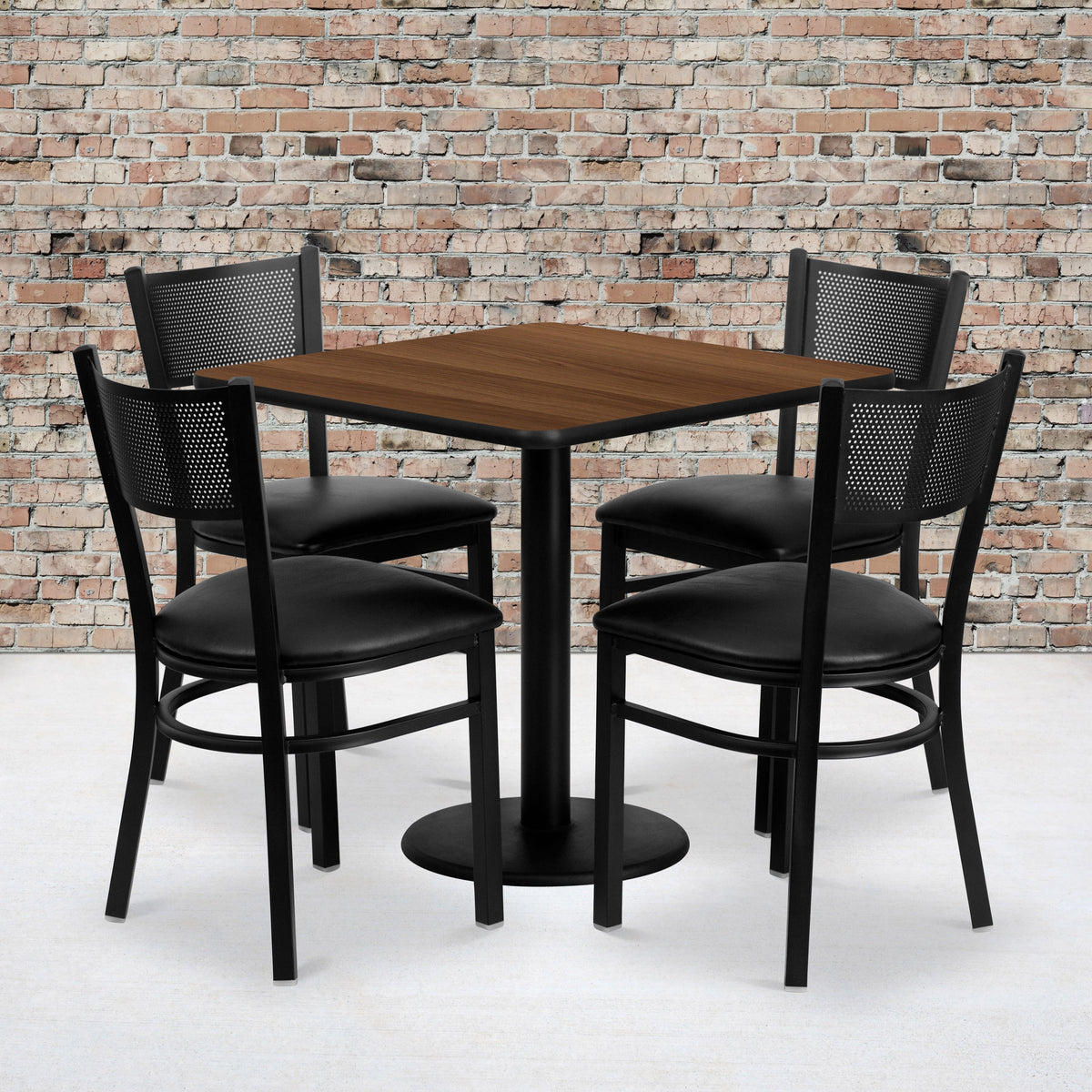 Flash Furniture MD-0005-GG 30" Square Walnut Laminate Table Set with 4 Metal Chairs - Black Vinyl Seat - View 2