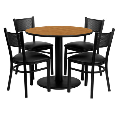 Flash Furniture MD-0006-GG 36" Round Natural Laminate Table Set with 4 Metal Chairs - Black Vinyl Seat - Main view