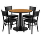 Flash Furniture MD-0006-GG 36" Round Natural Laminate Table Set with 4 Metal Chairs - Black Vinyl Seat - Main view