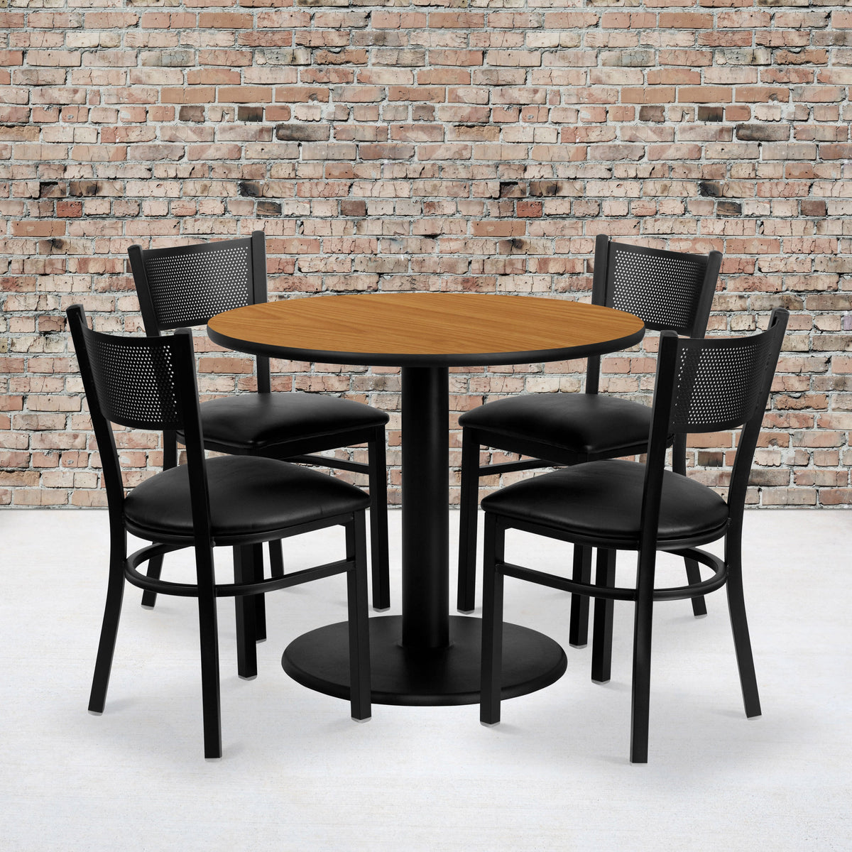 Flash Furniture MD-0006-GG 36" Round Natural Laminate Table Set with 4 Metal Chairs - Black Vinyl Seat - View 2