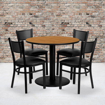Flash Furniture MD-0006-GG 36" Round Natural Laminate Table Set with 4 Metal Chairs - Black Vinyl Seat - View 2