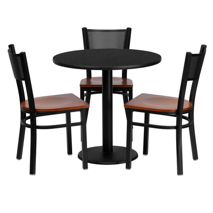 Flash Furniture MD-0007-GG 30" Round Black Laminate Table Set with 3 Metal Chairs - Cherry Wood Seat - Main view