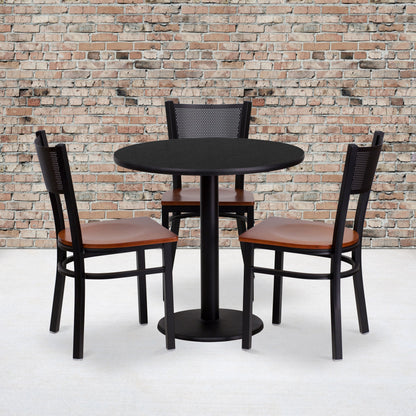 Flash Furniture MD-0007-GG 30" Round Black Laminate Table Set with 3 Metal Chairs - Cherry Wood Seat - View 2