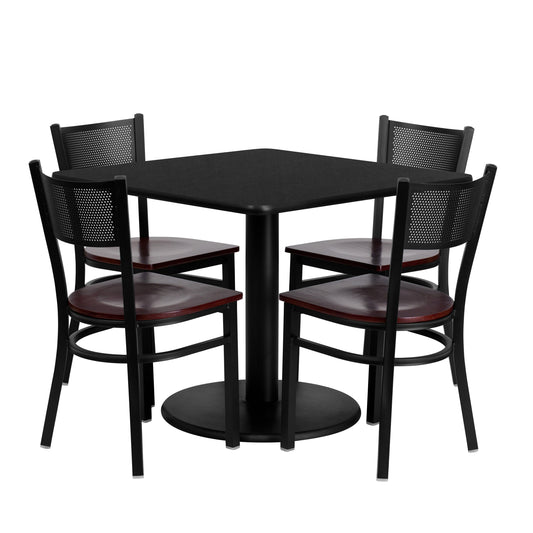 Flash Furniture MD-0008-GG 36" Square Black Laminate Table Set with 4 Metal Chairs - Mahogany Wood Seat - Main view