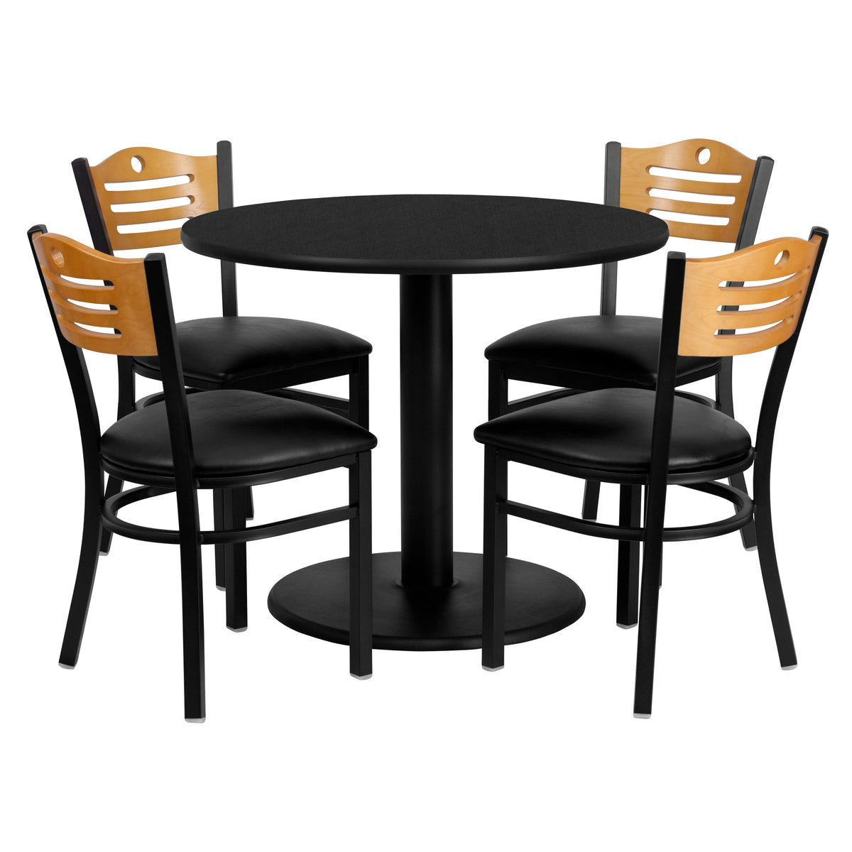 Flash Furniture MD-0009-GG 36" Round Black Laminate Table Set with 4 Metal Chairs - Black Vinyl Seat - Main view