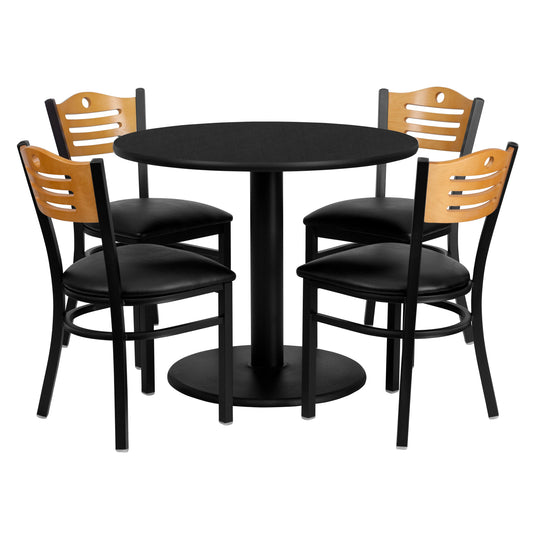 Flash Furniture MD-0009-GG 36" Round Black Laminate Table Set with 4 Metal Chairs - Black Vinyl Seat - Main view