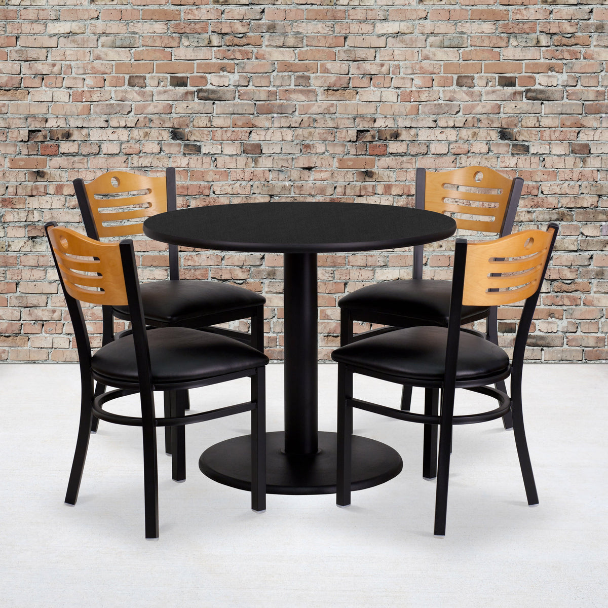 Flash Furniture MD-0009-GG 36" Round Black Laminate Table Set with 4 Metal Chairs - Black Vinyl Seat - View 2