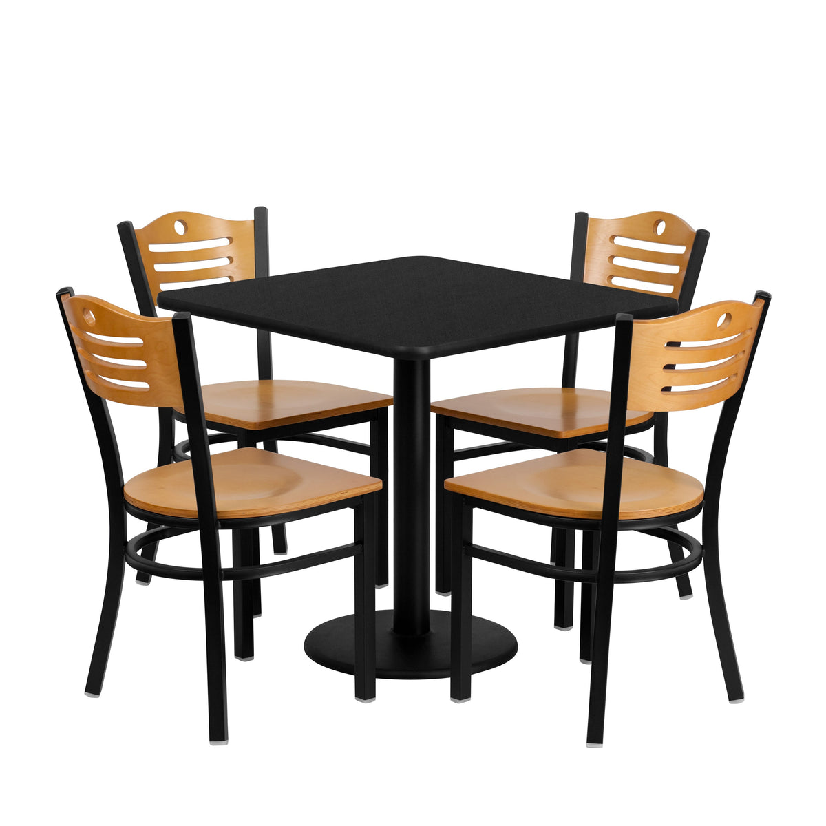 Flash Furniture MD-0010-GG 30" Square Black Laminate Table Set with 4 Metal Chairs - Natural Wood Seat - Main view