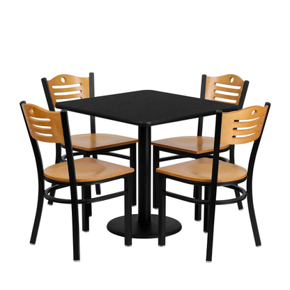 Flash Furniture MD-0010-GG 30" Square Black Laminate Table Set with 4 Metal Chairs - Natural Wood Seat - Main view