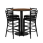 Flash Furniture MD-0011-GG 36" Round Walnut Laminate Table Set with 4 Metal Barstools - Black Vinyl Seat - Main view