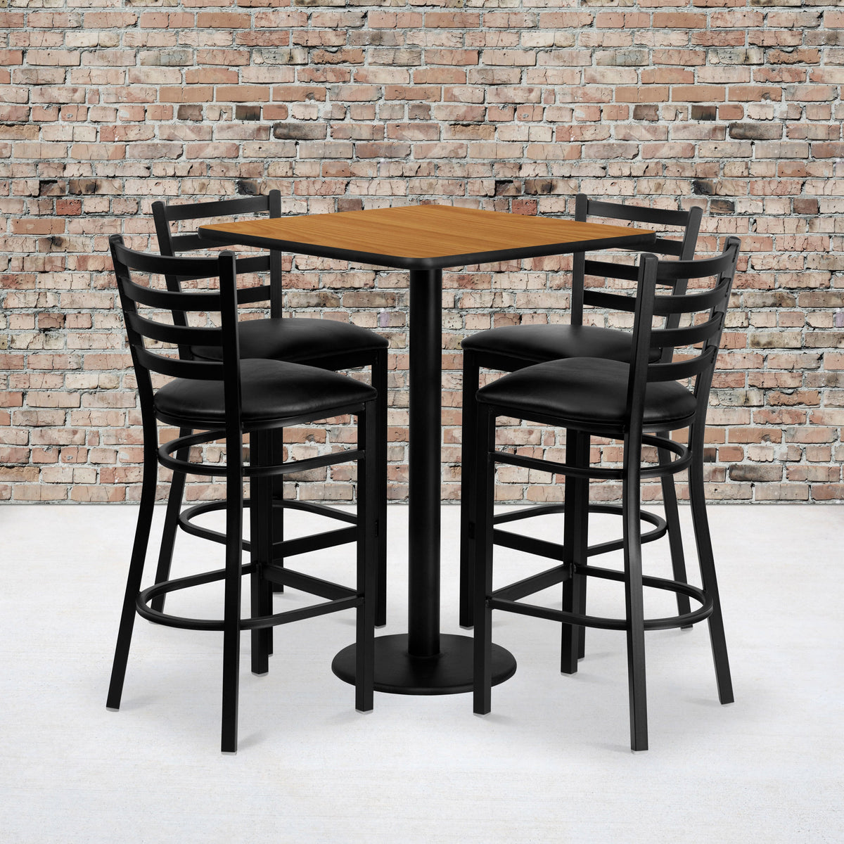 Flash Furniture MD-0012-GG 30" Square Natural Laminate Table Set with 4 Metal Barstools - Black Vinyl Seat (Natural Top/Black Vinyl Seat) - View 2