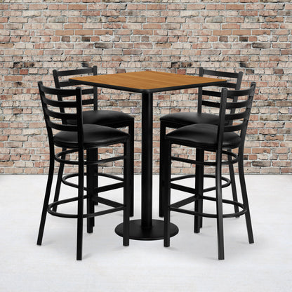Flash Furniture MD-0012-GG 30" Square Natural Laminate Table Set with 4 Metal Barstools - Black Vinyl Seat (Natural Top/Black Vinyl Seat) - View 2