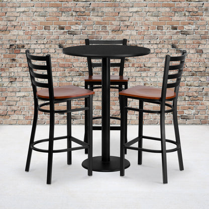 Flash Furniture MD-0013-GG 30" Round Black Laminate Table Set with 3 Metal Barstools - Cherry Wood Seat - View 2