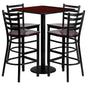 Flash Furniture MD-0014-GG 30" Square Mahogany Laminate Table Set w/4 Metal Barstools - Mahogany Wood Seat (Mahogany Top/Mahogany Wood Seat) - Main view