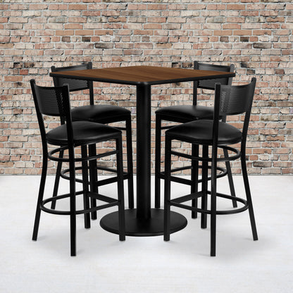 Flash Furniture MD-0015-GG 36" Square Walnut Laminate Table Set with 4 Metal Barstools - Black Vinyl Seat - View 2