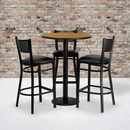 Flash Furniture MD-0016-GG 30" Round Natural Laminate Table Set with 3 Metal Barstools - Black Vinyl Seat (Natural Top/Black Vinyl Seat) - View 2