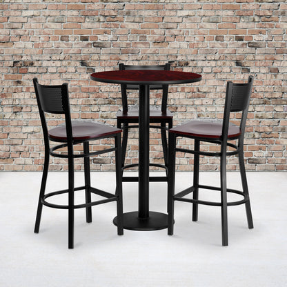 Flash Furniture MD-0017-GG 30" Round Mahogany Laminate Table Set w/3 Metal Barstools - Mahogany Wood Seat (Mahogany Top/Mahogany Wood Seat) - View 2