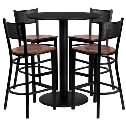 Flash Furniture MD-0018-GG 36" Round Black Laminate Table Set with 4 Metal Barstools - Cherry Wood Seat - Main view