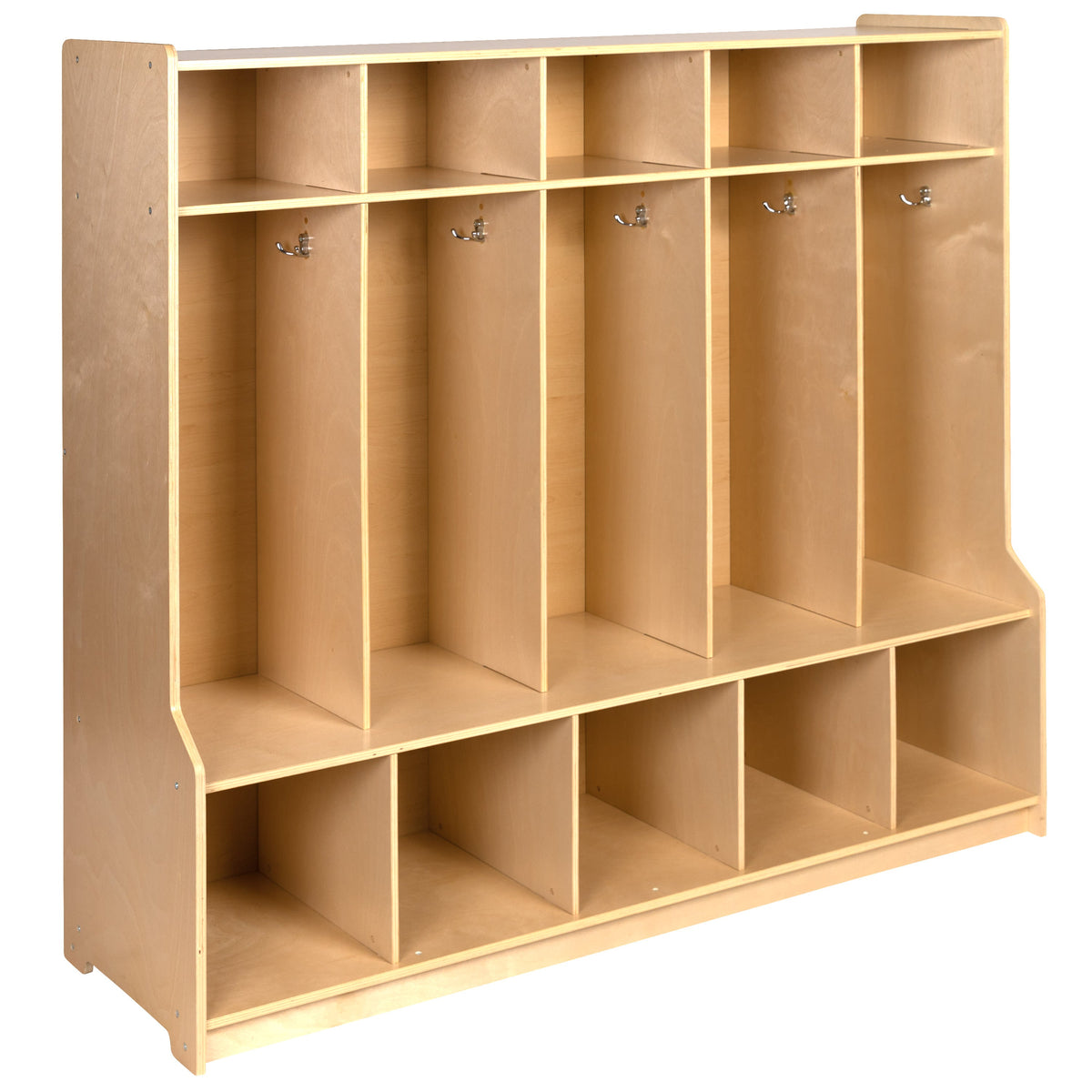 Flash Furniture MK-LCKR001-GG Wood 5 Section School Coat Locker with Bench, Cubbies and Storage Organizer Hook - Main view